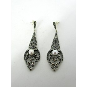 Boucles d'oreilles Vintages Pendantes en Argent et Perles