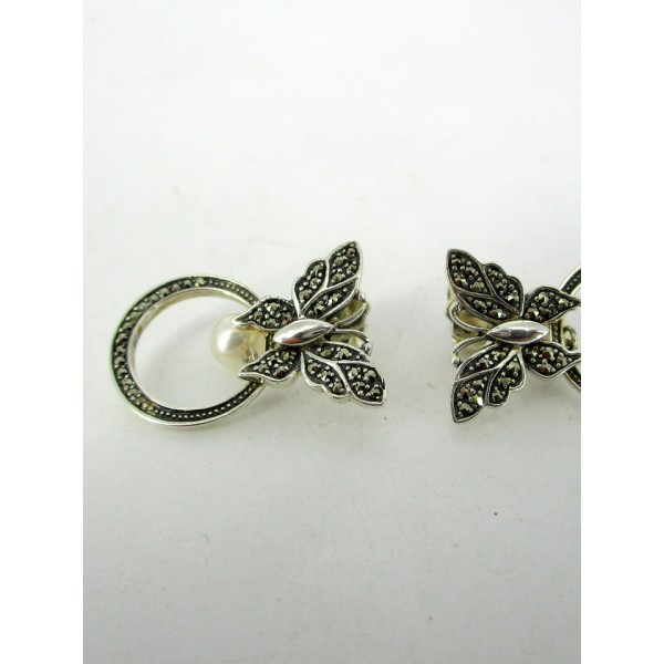 Boucles d'Oreilles Vintage Papillons avec Perles
