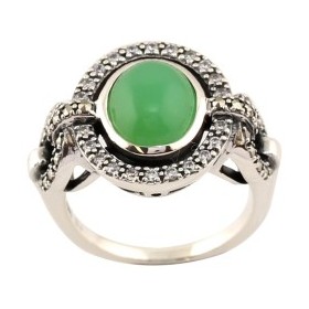 Bague Chrysoprase Art Déco en Argent