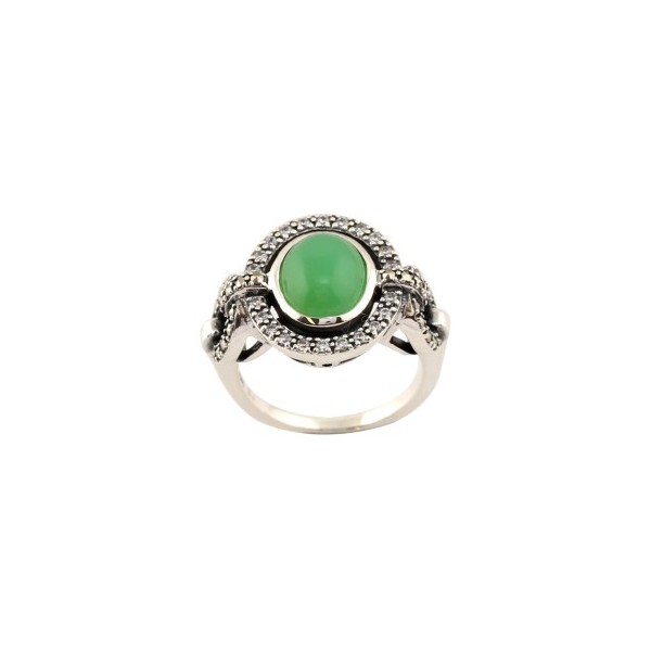 Bague Chrysoprase Art Déco en Argent