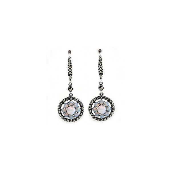 Boucles d'Oreilles Rondes Pendantes en Opales