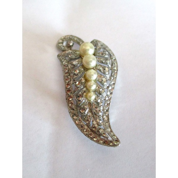 Broche Vintage Feuille et Perles