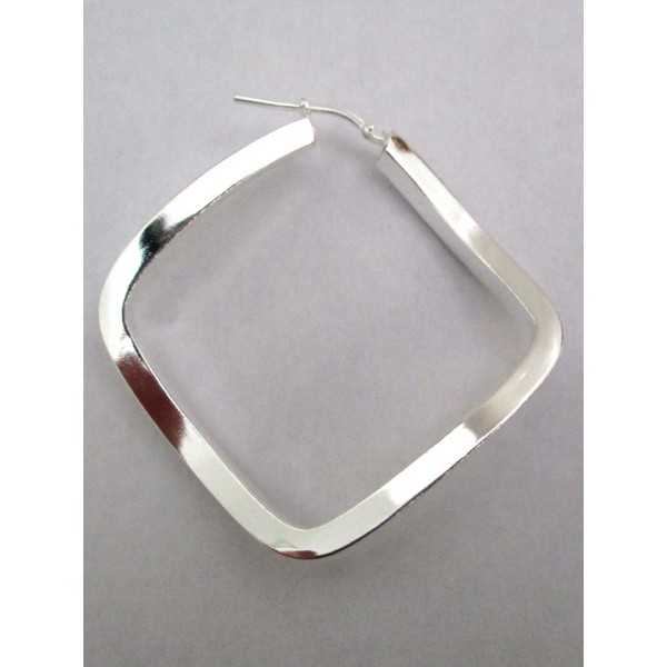 Boucles d'Oreilles Créoles Rectangulaires en Argent Ondulé