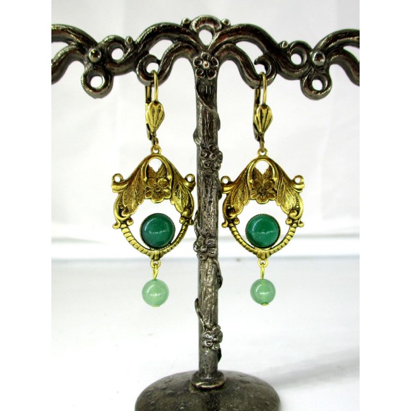 Boucles d'Oreilles Pendante Art Déco avec Pierre Agate