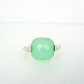 Bague argent et agate verte laiteuse