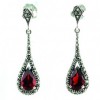 Boucles d'Oreilles Art Déco Pendante en Argent et Grenat