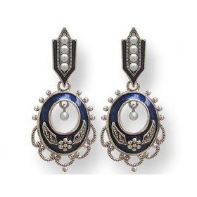 Boucles d'Oreilles Art Déco en Perles de Culture et émail