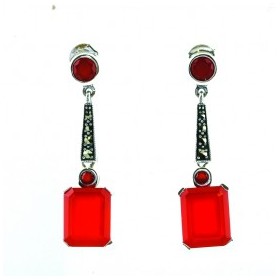 Boucles d'Oreilles Vintage Pendantes en Argent et Cornaline