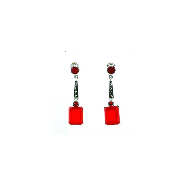 Boucles d'Oreilles Vintage Pendantes en Argent et Cornaline