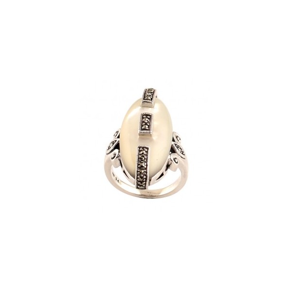 Bague Femme Ancienne Ovale en Argent et Nacre