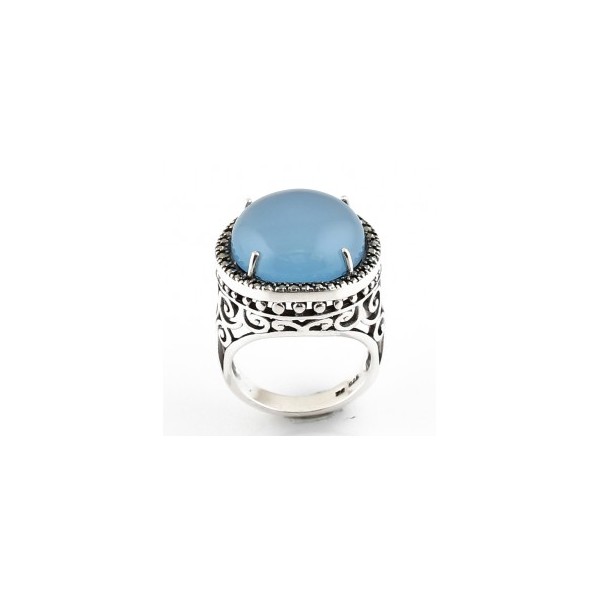 Bague Art déco Ronde Sertie avec Agate et Argent