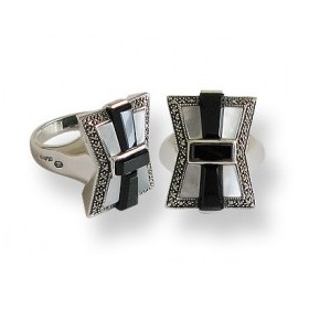 Bague Bicolore en Argent avec Nacre et Onyx