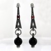 Boucles d'Oreilles Vintage Pendante en Argent avec Onyx et Agate