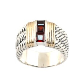 Bague Cables en Or et Argent avec Grenat