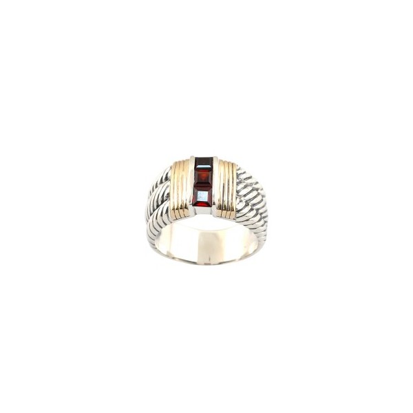 Bague Cables en Or et Argent avec Grenat