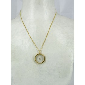 Collier Pendentif Vintage Octogonale en Strass et plaqué Or