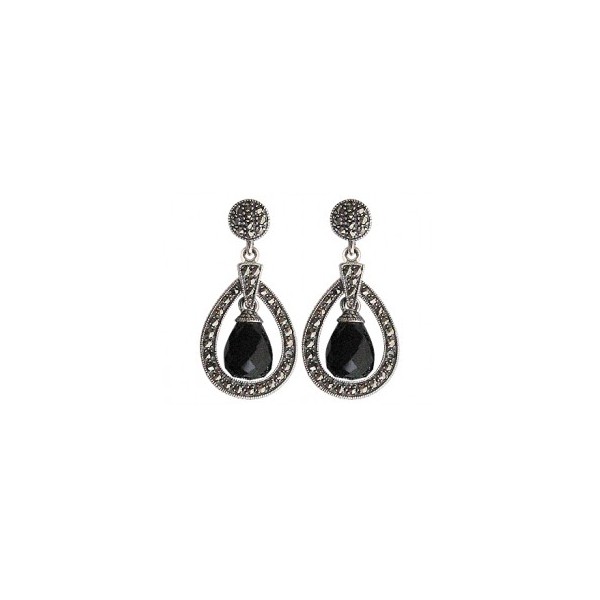 Boucles d'Oreilles pendantes Vintage avec Onyx Noir