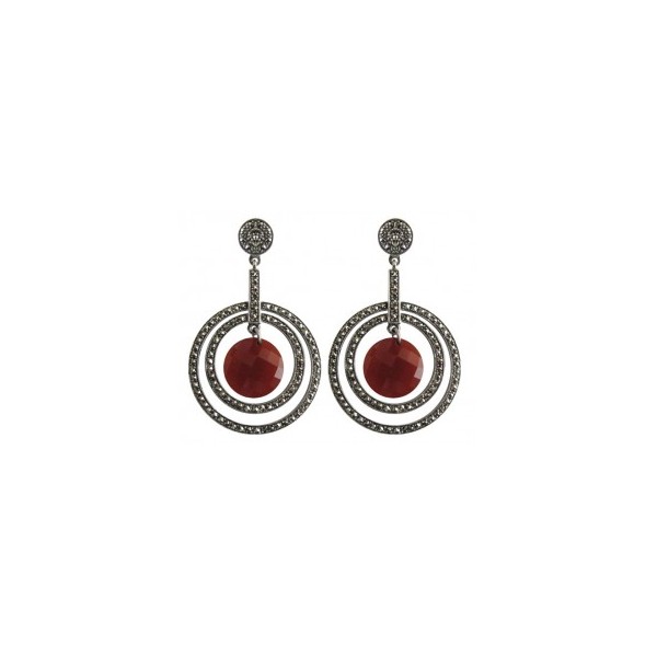 Boucles d'oreilles Ronde Vintage en Argent et Cornaline