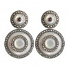 Boucles d'Oreilles Ronde Vintage Femme avec nacre et Grenat en Argent