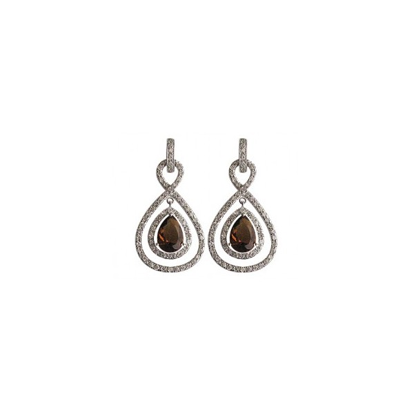 Boucles d'oreilles Pendantes en Argent avec Quartz Fumé et Zirconium