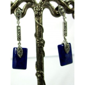 Boucles d'Oreilles Vintage Art Déco en Argent et Lapis Lazuli