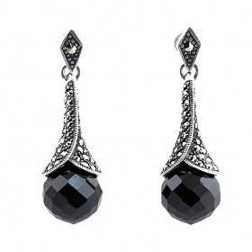 Boucles d'oreilles Pendantes Boules Femme en Argent et Onyx