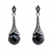 Boucles d'oreilles Pendantes Boules Femme en Argent et Onyx