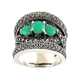 Bague Art Déco en Argent et Pierres en Chrysoprase