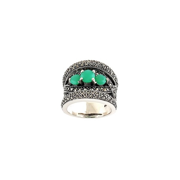 Bague Art Déco en Argent et Pierres en Chrysoprase