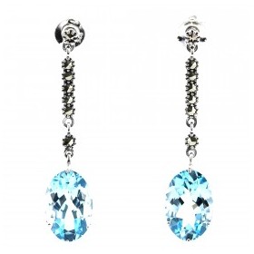 Boucles d'oreilles Pendantes en Argent et Topazes Bleues