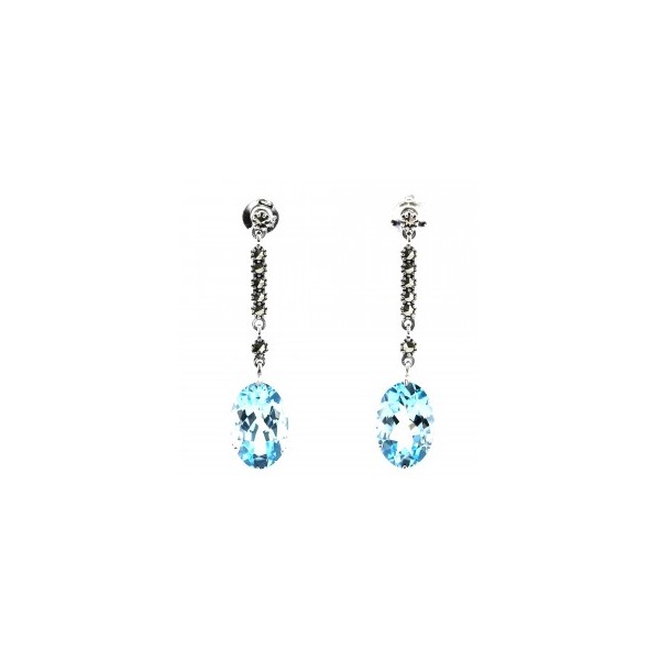 Boucles d'oreilles Pendantes en Argent et Topazes Bleues