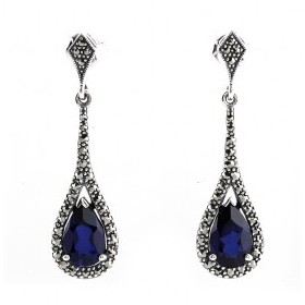 Boucles d'Oreilles en Zirconium Bleue et Argent