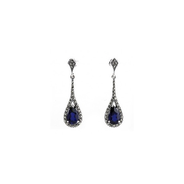 Boucles d'Oreilles en Zirconium Bleue et Argent