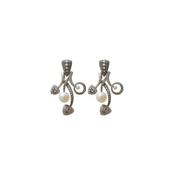 Boucles d'Oreilles Rétros avec Rubis et Perles de Culture