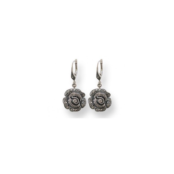 Boucles d'oreilles Fleurs Art Déco en Argent et Marcassites