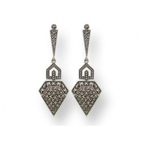 Boucles d'oreilles Art Déco Triangulaire en Argent et Marcassites