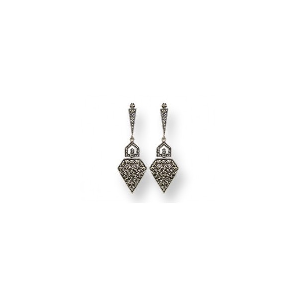 Boucles d'oreilles Art Déco Triangulaire en Argent et Marcassites