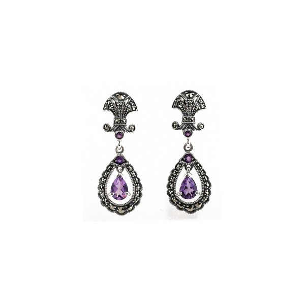 Boucles d'Oreilles Art Déco en Argent et Améthystes