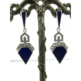 Boucles d'oreilles pendantes Vintage en Argent et Lapis Lazul