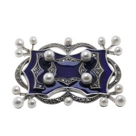 Broche Rétro en Argent avec émail et Perles de Culture