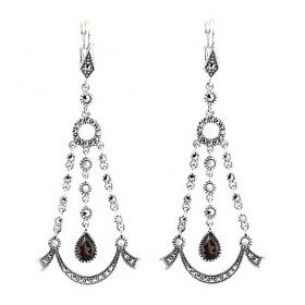 Boucles d'Oreilles Femme Vintage Pendantes en Argent et Quartz