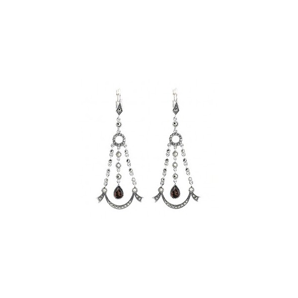 Boucles d'Oreilles Femme Vintage Pendantes en Argent et Quartz