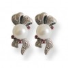 Boucles d'oreilles Vintage femme en Argent avec perle de Culture et Grenat