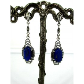 Boucles d'oreilles Femme Vintage Pendantes en Argent et Lapis Lazul