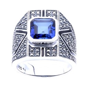 Bague Cocktail Art Déco en Argent avec Zirconium et émail