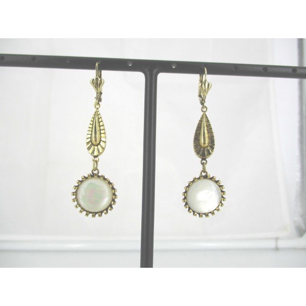 Boucles d'Oreilles Pendante Art déco en Nacre
