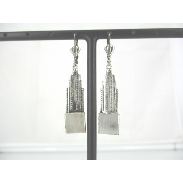 Boucles d'Oreilles Pendantes Art déco en Nacre