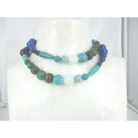 Collier Vintage avec pierres de Turquoise, Lapis lazuli, Opaline, Agate, Améthyste