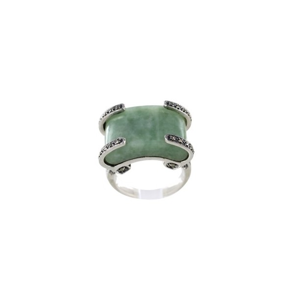 Bague Art déco Ovale en Argent avec Jade Vert