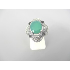 Bague Art Déco en Argent 925 et Agate Verte